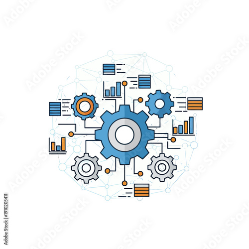 Interconnected gears processing data in a technology network system