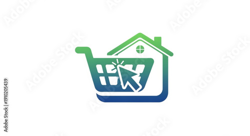 Online shopping cart with house icon for e commerce and home delivery concept