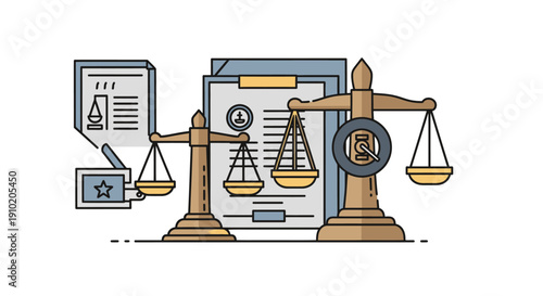 Law scales with legal papers illustrating balance and justice