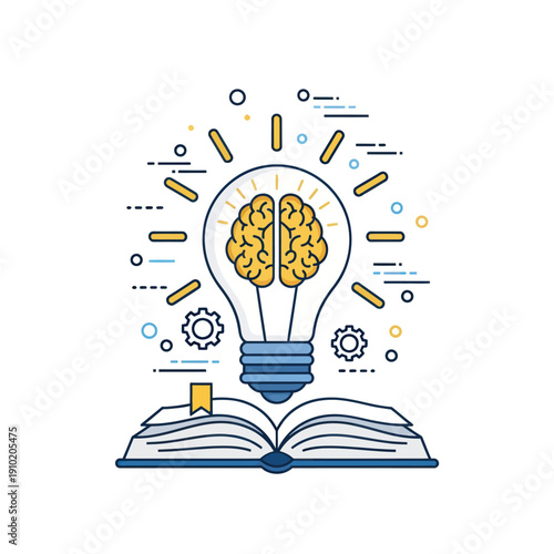 Light bulb with brain on open book for idea concept