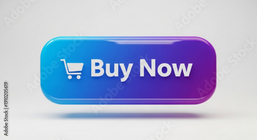 Gradient 'buy now' button with shopping cart icon on white background for online shopping and e commerce