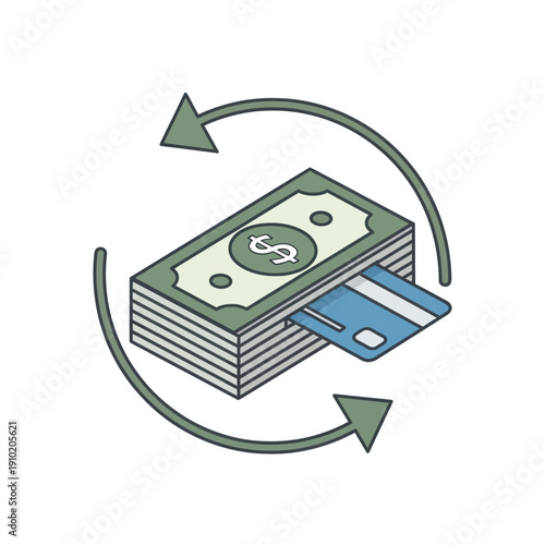 Money and credit card payment exchange cycle icon