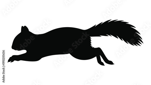 A black silhouette of a squirrel running with a bushy tail extended. isolated on white background, Vector