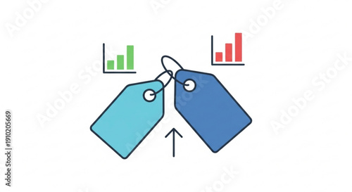 Comparing prices with rising and falling trend charts on tags