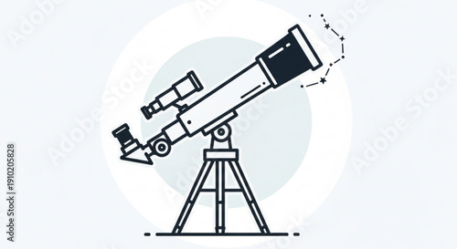Telescope on tripod stand with lens pointing upwards stargazing concept with astronomy tool
