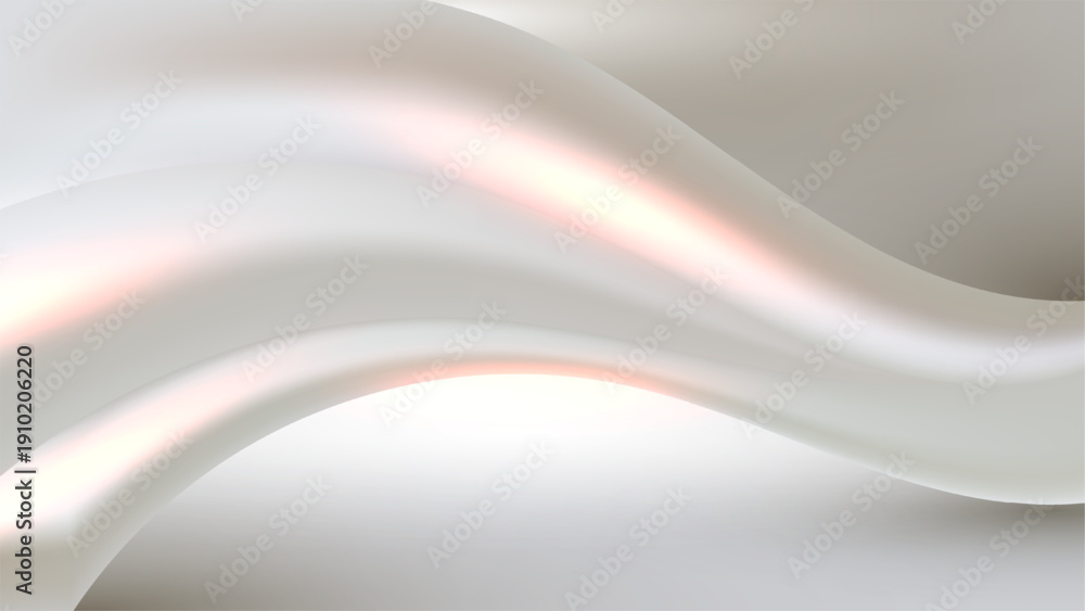 Naklejka premium Abstract 3d fluid wave background with elegant white silk flow and soft pearl texture minimalist curves and gentle pink light for modern luxury