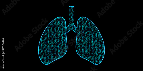 Human Lungs Digital Mesh Vector - Respiratory Healthcare Technology and Biometric Pulmonary Scan with Plexus Network