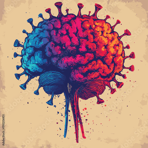 New ideas to fight the virus. Brain fog. COVID-19 damages brain. COVID-19 can affect the brain. , vector style simple color