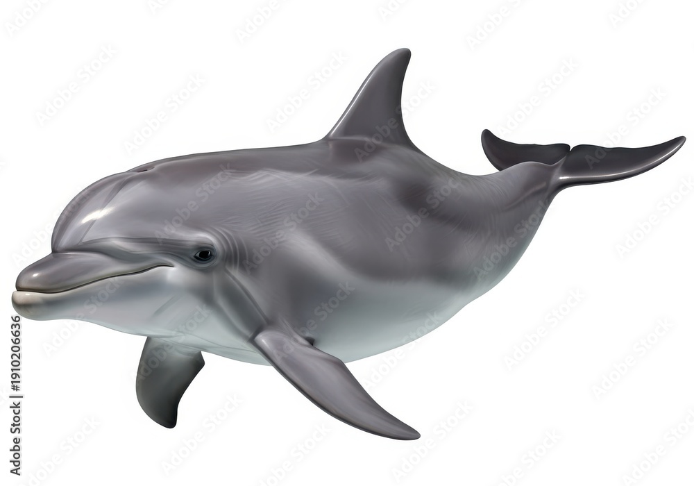 Obraz premium Realistic depiction of a marine mammal with smooth gray skin swimming against a white background
