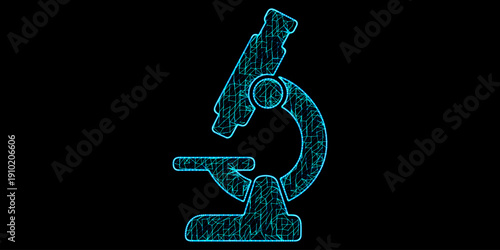 Digital Microscope Icon in Neon Plexus Style - Laboratory Research and Biotechnology Innovation Mesh Vector