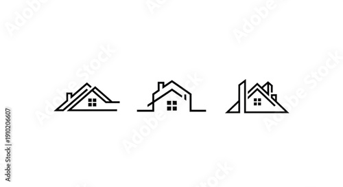 Minimalist Line Art Icons Representing Houses and Buildings.