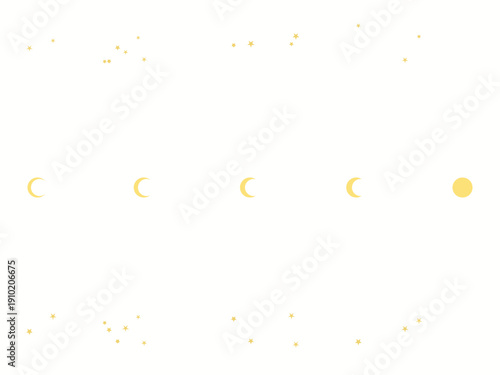 Eid and Ramadan themed Islamic celestial illustration with golden crescent moons and stars on a clean white background