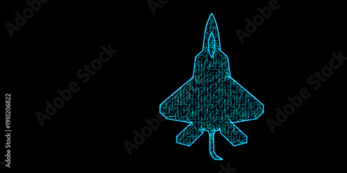 Futuristic Aerospace Technology Concept with Stealth Fighter Jet Silhouette in Blue Digital Mesh Wireframe Style