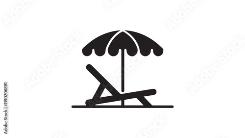 Beach chair with umbrella in simple flat design on white background for travel icon