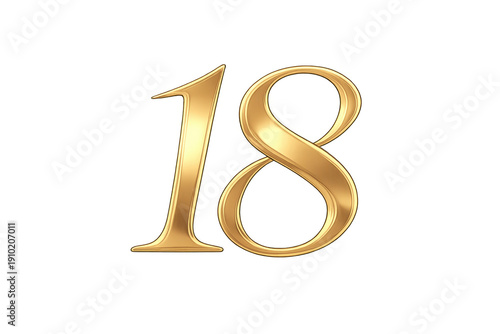 Gold number eighteen celebrating birthday or anniversary