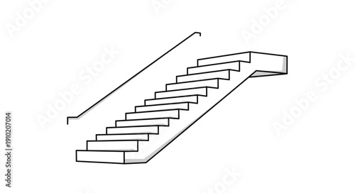 Simple line drawing of a staircase with a handrail ascending upwards.