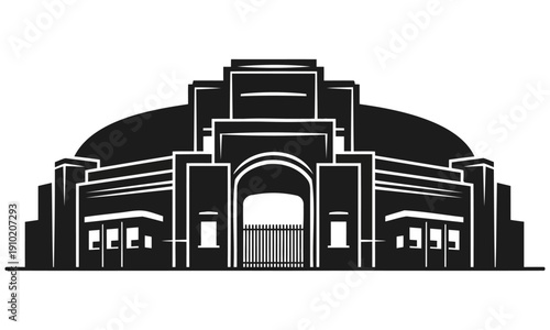 Classic Football Stadium Entrance and Arena Architecture Silhouette