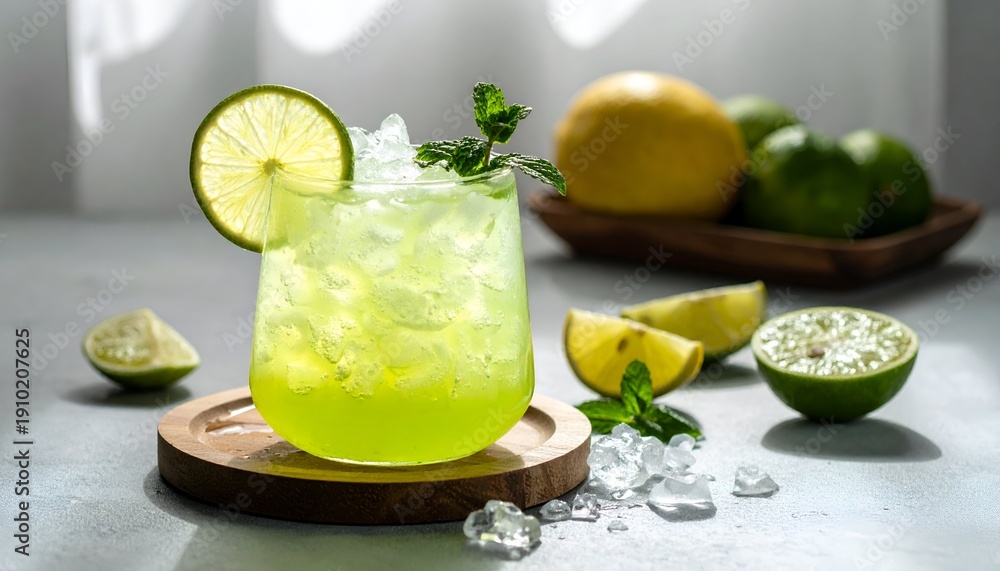 Fototapeta premium Fresh Green Lime Mint Iced Drink Refreshment