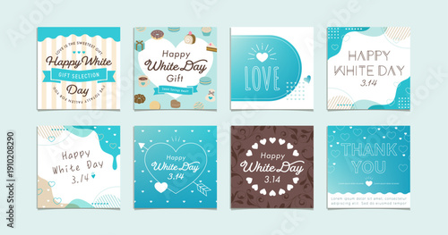 正方形のホワイトデーのバナーテンプレートセット / セール、SNS、ソーシャルメディア投稿用 インスタグラム