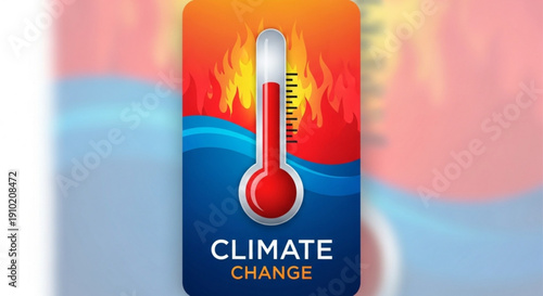 Climate change concept with rising temperature thermometer icon on blurred background