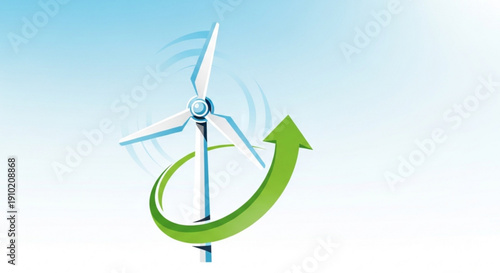 Wind turbine with green arrow symbolizing renewable energy and sustainability