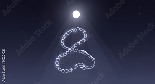 Glowing prayer beads tasbih at night