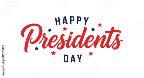 Happy Presidents Day greeting card with red and blue stars.