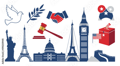 Global Unity and Democracy Symbols.