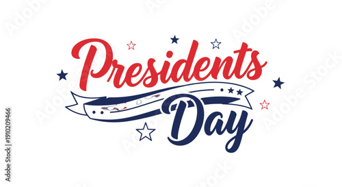 Presidents Day banner with red and blue stars.