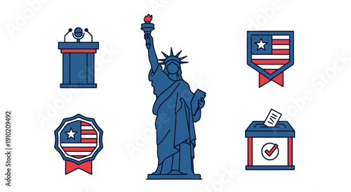 United States Election Symbols and Statue of Liberty.