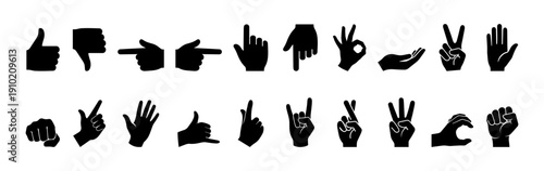 Hand Signs and Gestures Black Silhouette Vector Set.