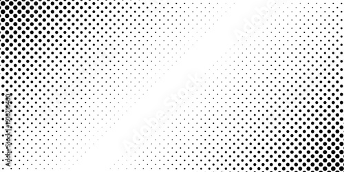 Dotted halftone gradient texture. Vanishing polka dot background. Repeating dots gradation pattern background. Black fading comic pop art overlay backdrop. Raster effect wallpaper. Vector halftone
