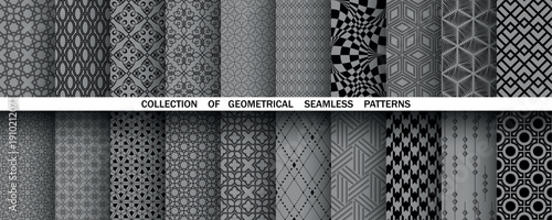Geometric set of seamless black and gray patterns. Simple vector graphics