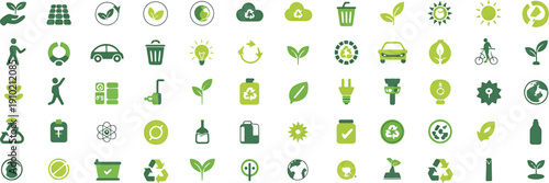 Collection of green eco friendly icons and symbols for sustainable living