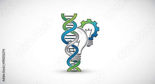 Genetic engineering concept with dna helix and light bulb on white background