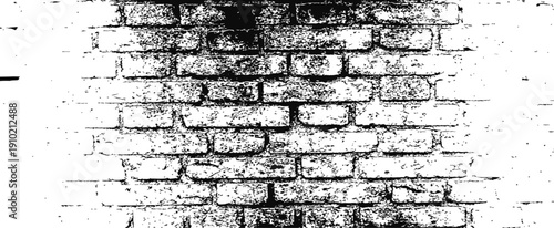 Black and white grunge brick wall texture distressed vector overlay effect rough vintage background
