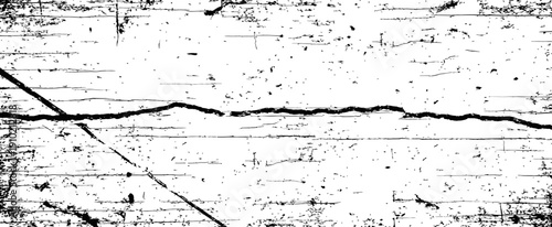 Grunge texture overlay with prominent horizontal crack, distressed vintage black and white vector background