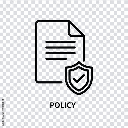 Black line icon of a document with a shield and checkmark for security policy
