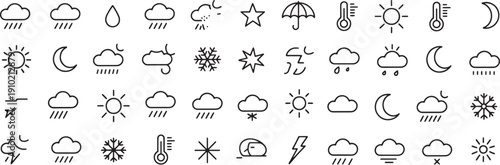 Weather forecast icons set with various symbols and signs