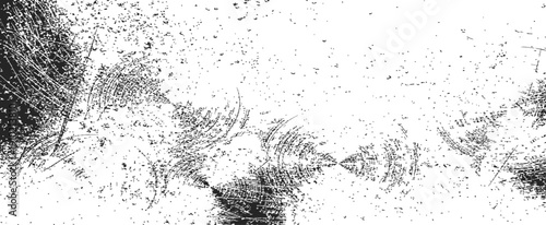 Black and White Distressed Grunge Texture Vector Overlay with Circular Scratches and Speckle Noise Effect