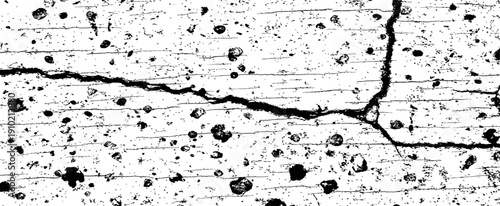 Black and White Grunge Cracked Overlay Texture Vector Background with Paint Splatters and Distress Effect