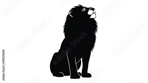 Majestic black lion silhouette sitting with a calm and powerful presence isolated on white background, Vector