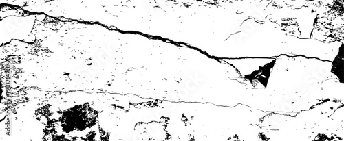 Abstract black and white grunge vector texture with cracks distressed wall background overlay element