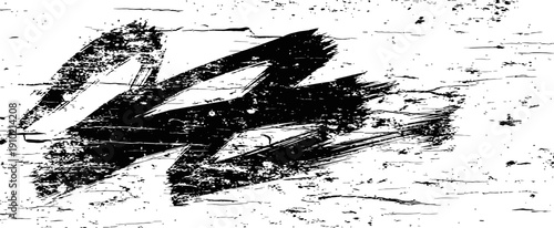 Black and White Abstract Brush Stroke Element on Grungy Wood Texture Background