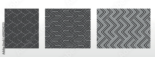 Geometric set of seamless black and gray patterns. Simple vector graphics