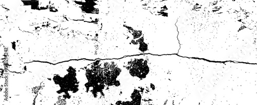 Black and White Grunge Texture Overlay with Large Crack and Distress Dust Grime Effect Vector Background
