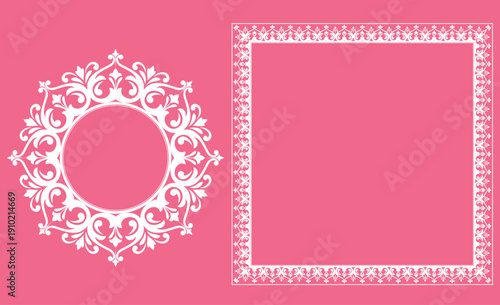 Set of decorative frames Elegant vector element for design in Eastern style, place for text. Floral pink and white frames. Lace illustration for invitations and greeting cards