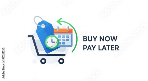 E commerce concept with shopping cart buy now pay later payment option calendar and clock