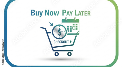 Buy now pay later checkout concept with shopping cart calendar and clock