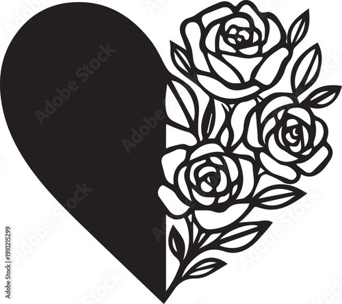 Valentine's day Heart and Love Silhouette vector black on a white background